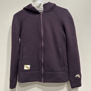 Tracksmith women’s plum/purple trackhouse hoodie,full zip,XS,running,athletic